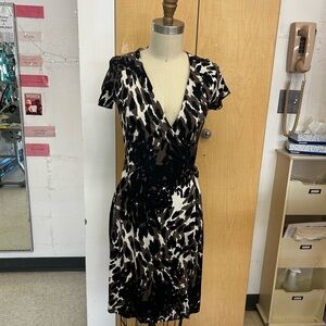 Banana Republic Black, Brown, and Cream Animal Print Wrap Dress